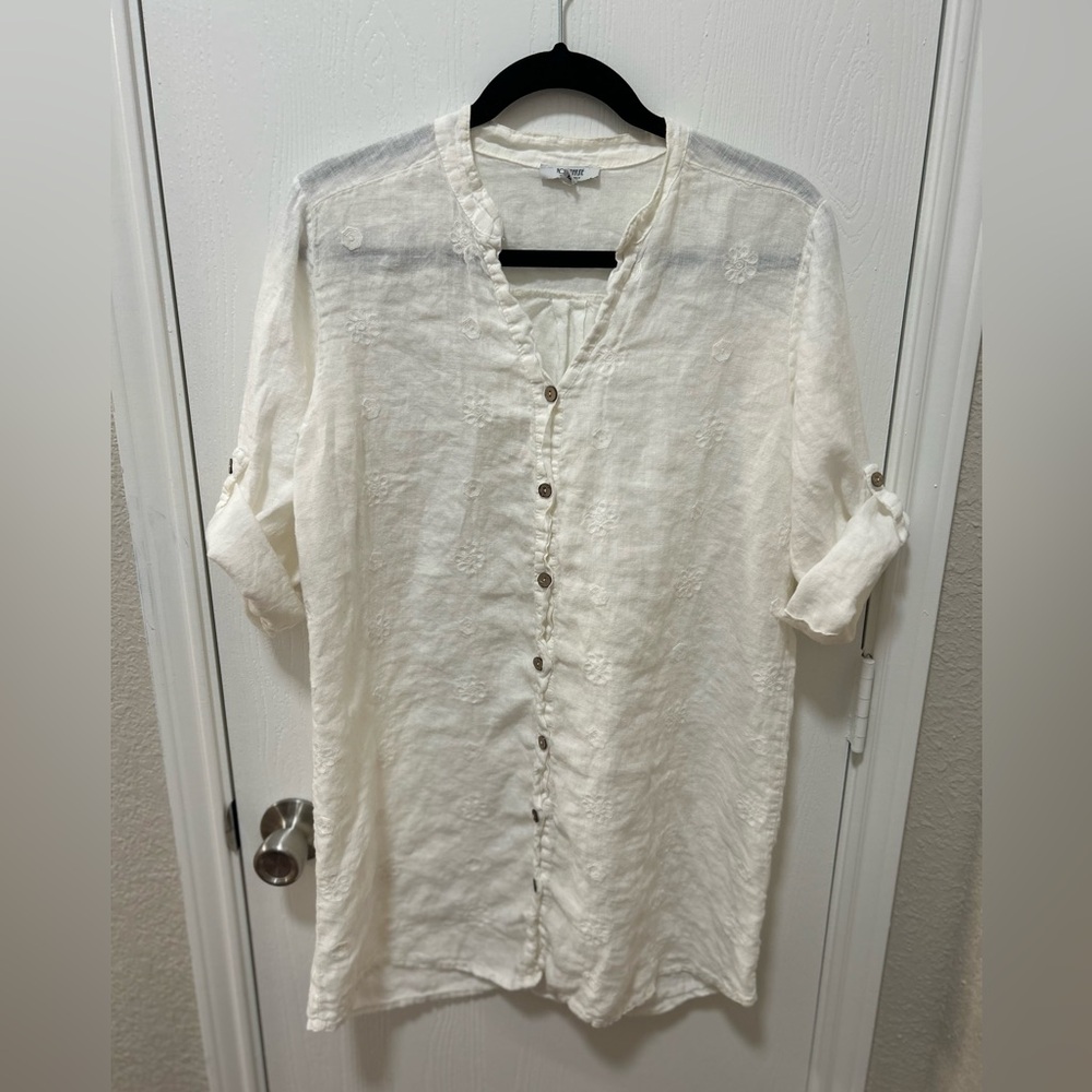 Rosemarine white Tunic 100% linen made in Italy size medium boho lagenlook beach